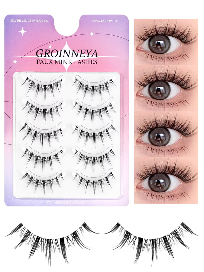 GROINNEYA Manga-Wimpern, 5 Paar, natürlich, transparentes Band - Bild 4