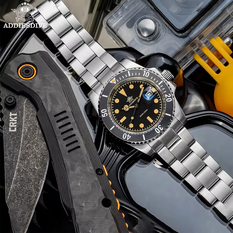 ADDIESDIVE Taucheruhr, Quarz, Edelstahl, Schwarz, Herren - Bild 4