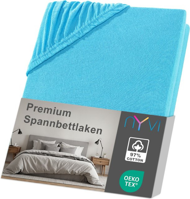 NYVI DreamScience Premium Spannbettlaken aus Baumwolle, Farbe: Türkis, B/T: 180 x 200 cm, H: 220 cm, Höhe: 40 cm - Bild 1