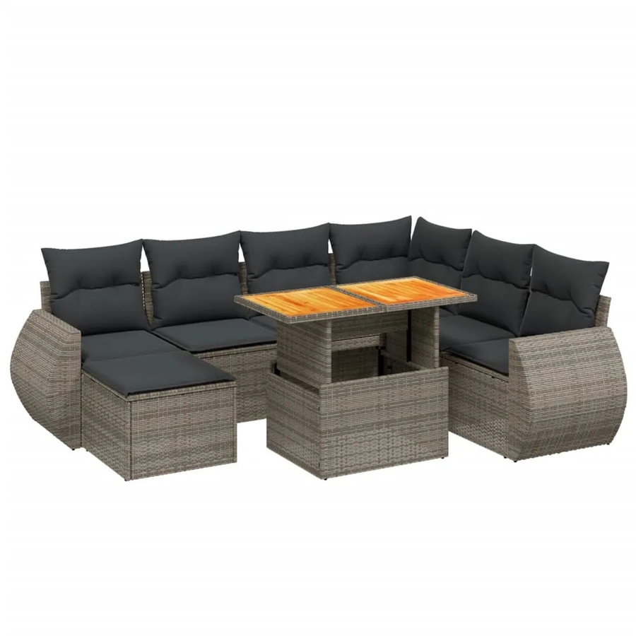 vidaXL 8-teilige Garten-Sofagarnitur in L-Form aus Polyrattan mit Kissen und Couchtisch in Grau - Bild 2