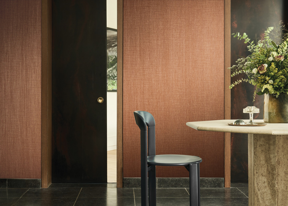 Omexco Tapete Elaya in Copper mit abstraktem Design in Orange und Braun - Bild 1
