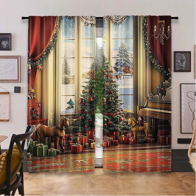 2er-Set Weihnachts-Küchenvorhänge im Vintage-Design, Grau, B: 75 cm, H: 166 cm - Bild 1