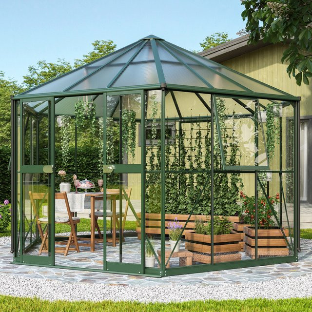Vitavia Gewächshaus Pi 9000 in Smaragdgrün mit Kombiverglasung und Doppelschiebetür - Bild 1