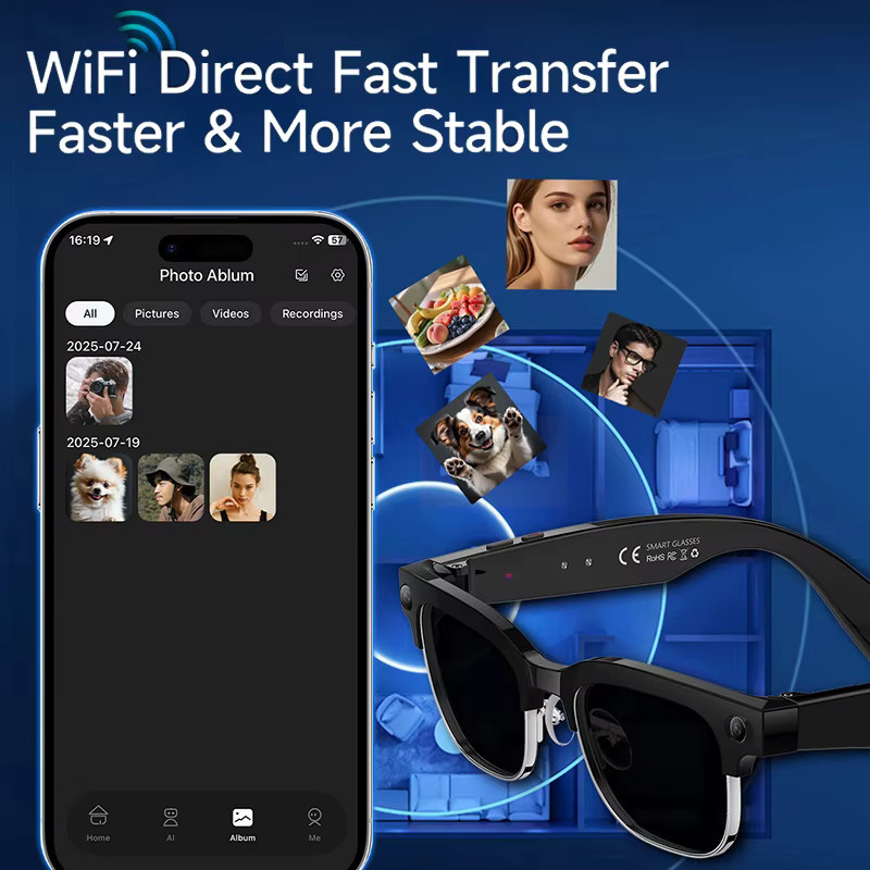 LIGE Smart Sonnenbrille mit 4K HD Kamera, AI Übersetzung, Bluetooth für Anrufe und Musik, wasserdicht, Schwarz - Bild 5