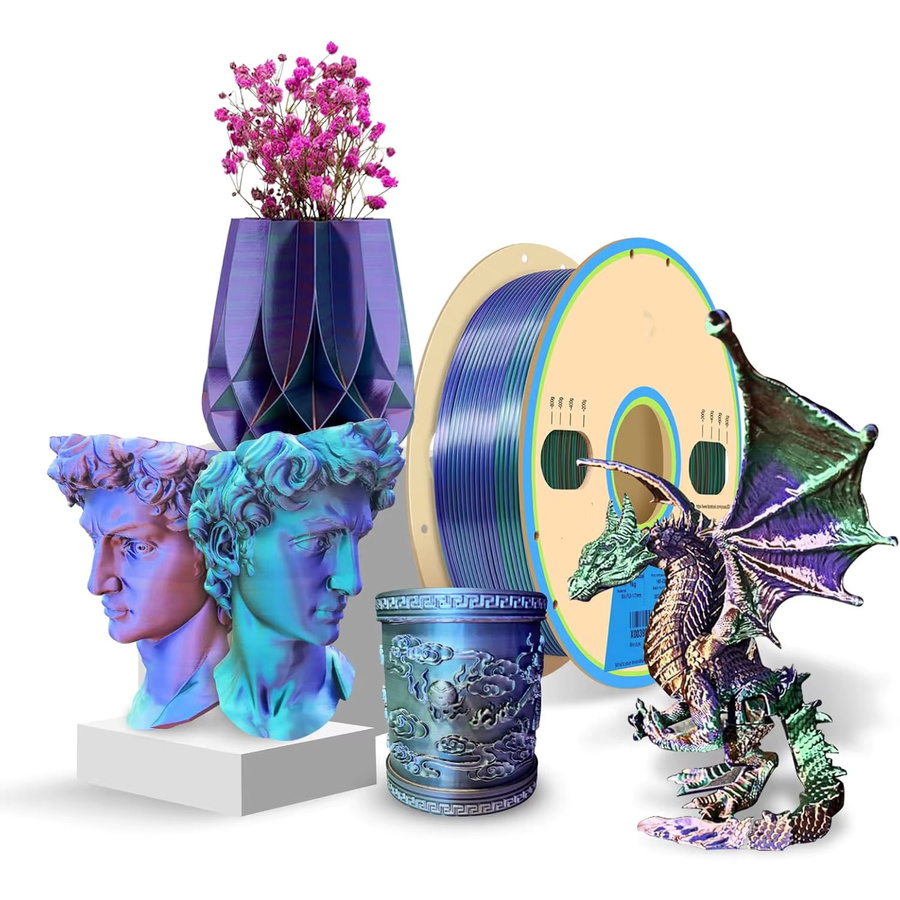 Filajoy3D Dreifarbiges Seiden-PLA-Filament für FDM 3D-Drucker, Multicolour Grün Lila Kupfer, 1,75 mm, 500 g - Bild 5