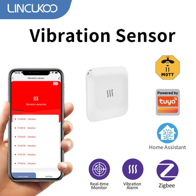 Lincukoo Tuya Zigbee 3.0 Vibrationssensor in Weiß für Home Assistant und ZIGBEE2MQTT zur Erkennung von Türen, Fenstern und Tresoren - Bild 1