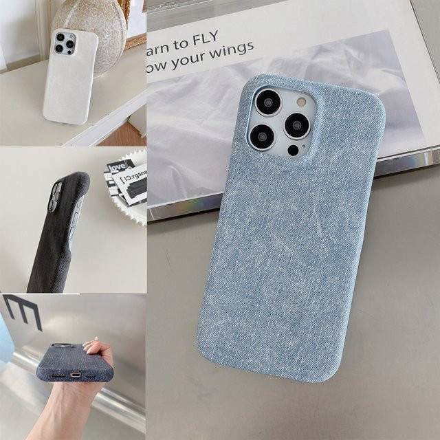 Luxuriöse Denim-Lederhülle für iPhone 15 14 13 12 11 Pro Max, stoßfeste Rückseite in Blau und Weiß - Bild 1