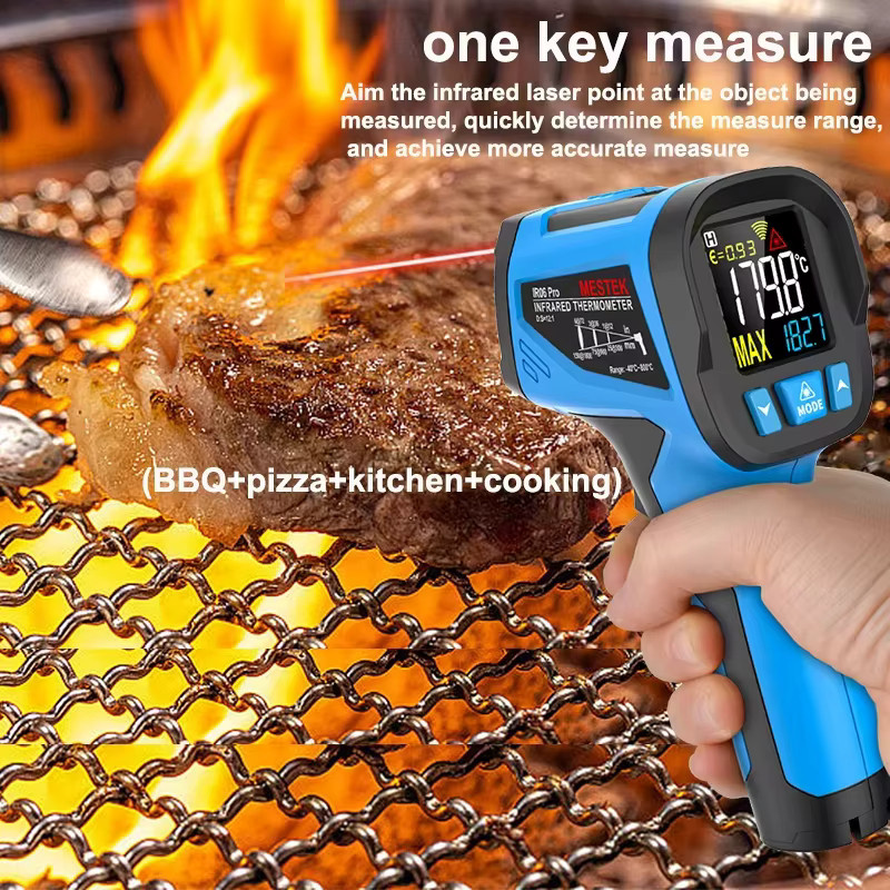 Mestek Digitales Infrarot-Thermometer Blau - Berührungsloses Laser-Temperaturmessgerät mit Pyrometer und Hygrometer für Messbereiche von -50 bis 800 Grad - Bild 2