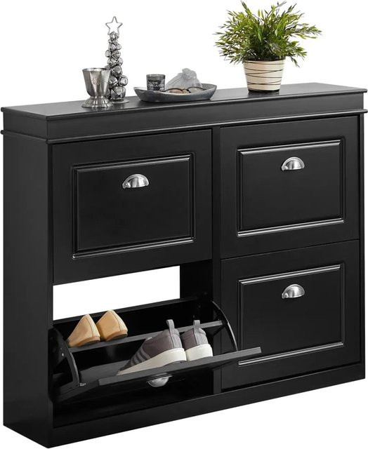 SoBuy Schuhschrank mit 4 Klappen aus MDF in Schwarz, B/H/T: 105 x 82 x 24 cm - Bild 1