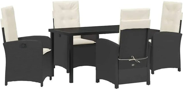 vidaXL Garten Essgruppe 5-teilig aus Poly-Rattan und Glas in Schwarz-Creme - Bild 1