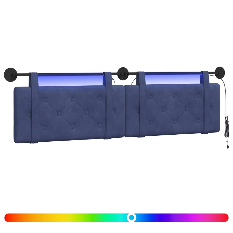 vidaXL Hängendes Kopfteil aus Samt mit integrierter LED-Beleuchtung in Blau, B/H: 170 x 55 cm - Bild 2