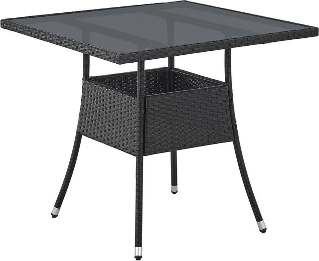 Juskys Polyrattan Gartentisch Yoro eckig Schwarz mit Glasplatte B/T/H: 80 x 80 x 73 cm - Bild 1