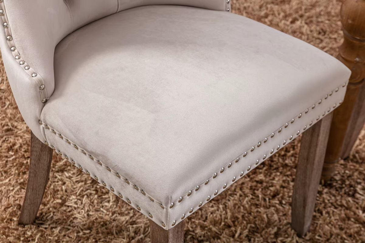 Svintora 2er-Set Esszimmerstühle aus Samt in Beige mit Massivholzbeinen und gestepptem Design, H x B x T: 95 x 65 x 50 cm - Bild 3