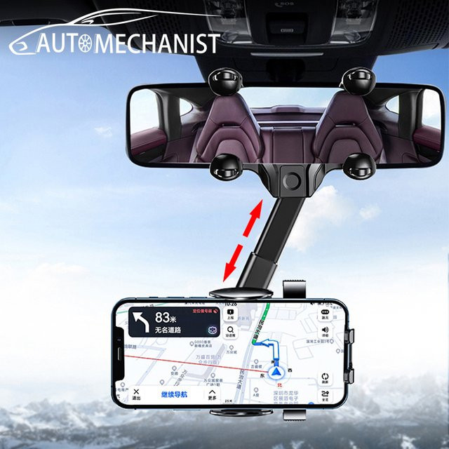 SEAMETAL Universal Handyhalterung für den Rückspiegel im Auto, 360 Grad drehbar, Schwarz - Bild 1