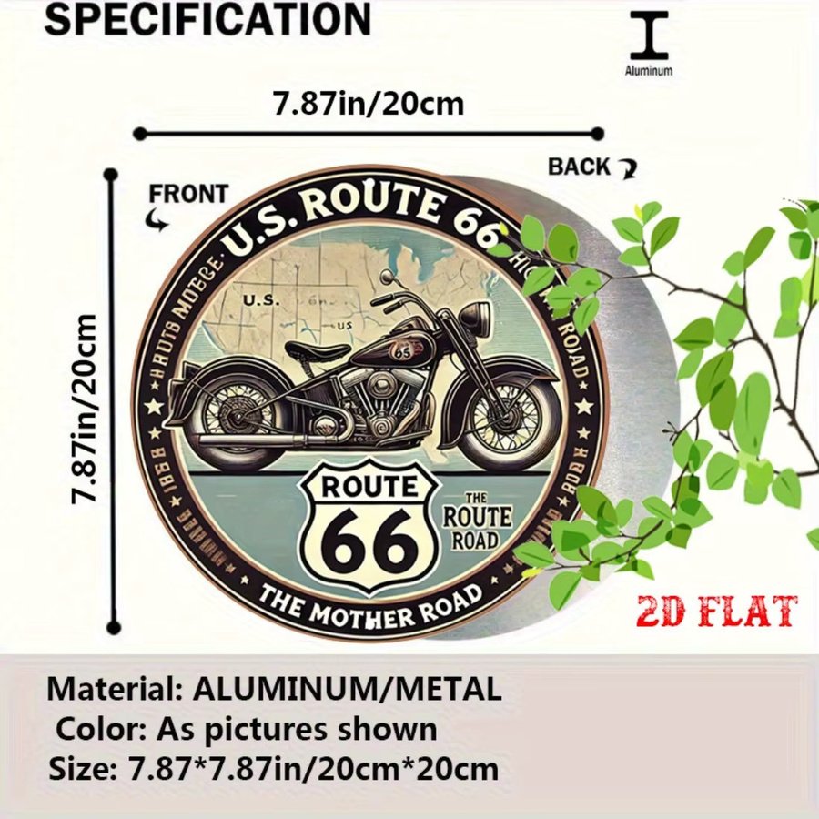 CIFBUY Retro 66 Autobahn Metallwandkunst Vintage Motorrad Aluminium Garagendekoration Mehrfarbig Rund - Bild 2