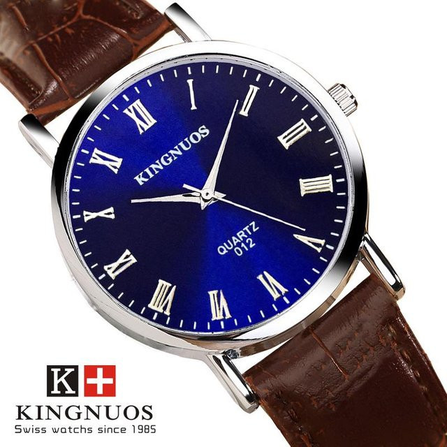 KINGNUOS Armbanduhr, Quarz, Edelstahl, Leder, Blau, Herren - Bild 1