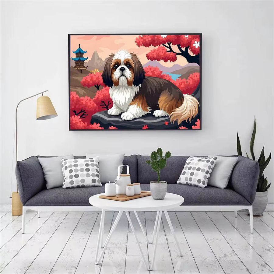 AZQSD Diamantmalerei Hund Tier als Rundes Stickerei Bild mit Strass Steinen - Bild 2