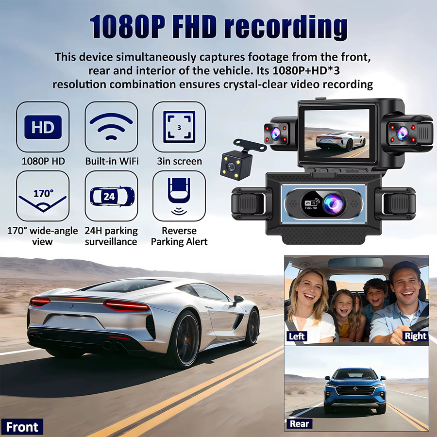 OLESED 4-Kanal Auto DVR Dashcam mit WLAN und 4 Full HD 1080P Kameras, Videorekorder mit Nachtsicht und 24H Parküberwachung, Schwarz - Bild 4
