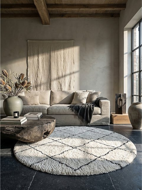 Weicher Shaggy-Teppich Kadima Design ATRIO in Schwarz-Weiß mit Diamantmuster, B/T: 160 x 160 cm - Bild 1