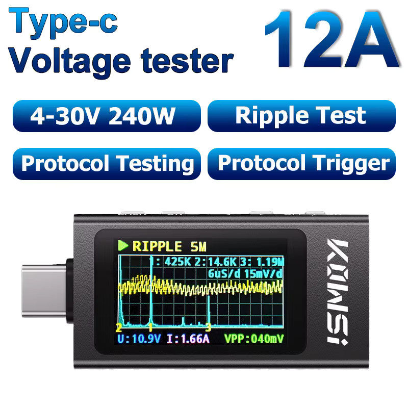 POROMETISTO KWS-X1 Digital Voltmeter USB-C Strom- und Spannungsmonitor mit HD IPS Display, 3,3-36V, 0-12A, 240W, Schwarz - Bild 2