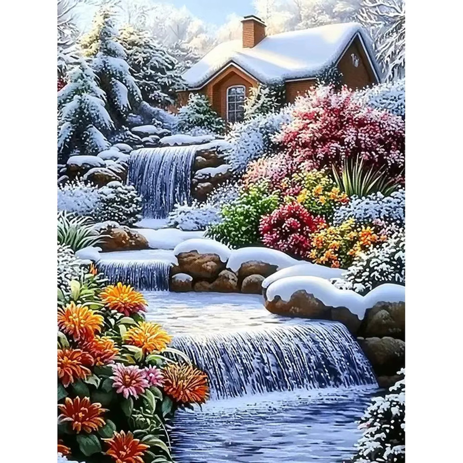 Momoart 5D DIY Diamantmalerei Landschaft Winter mit Fluss als Acryl Mosaik Bastelset in Mehrfarbig - Bild 4
