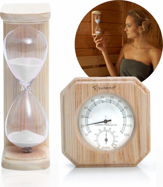 Suleno Saunazubehör Set EMMA 2teilig mit Thermo-Hygrometer und Sanduhr in Weiß und Multicolour - Bild 1