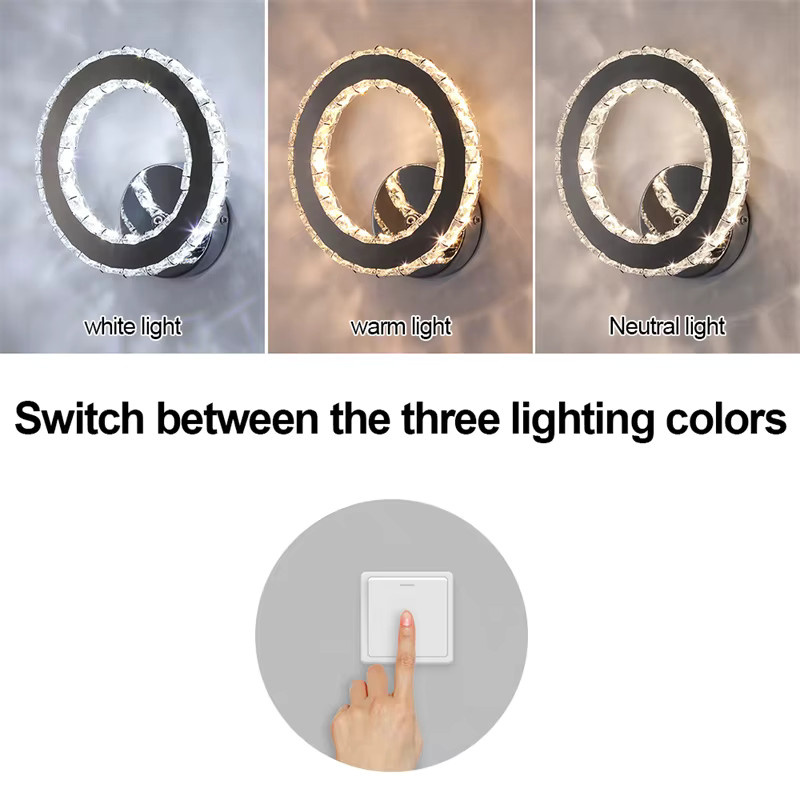 GreeLustr Moderne LED Wandleuchte aus K9 Kristall und Metall in Transparent für Schlafzimmer und Flur - Bild 4