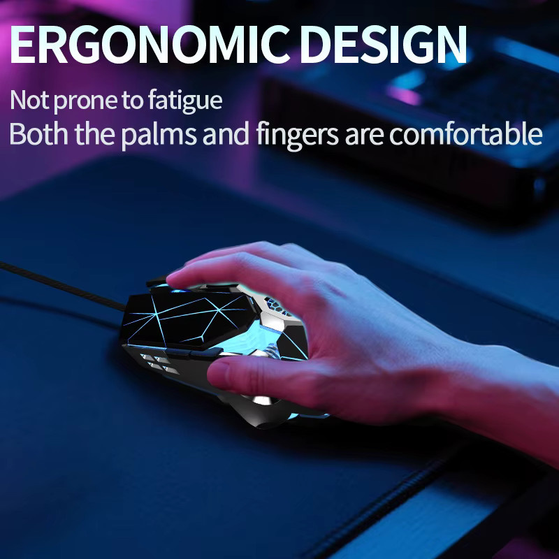 YINDIAO USB-Gaming-Maus mit RGB-Hintergrundbeleuchtung, ergonomische 7D Esports Spielmaus für PC und Laptop in Schwarz oder Weiß - Bild 4