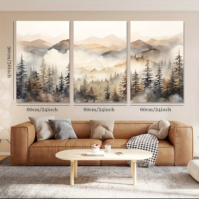 Potdemiel 3-teiliges Set abstrakte Landschaftsmalerei auf Leinwand, modern, mehrfarbig, B/H: 90 x 60 cm - Bild 1