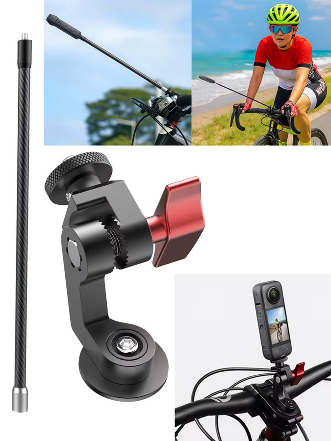 Insta360 Fahrrad-Headset-Halterung mit Carbonfaser-Selfie-Stick und Schalenabdeckung für Insta360 X5, X4, X3 und ACE PRO 2 in Schwarz - Bild 7