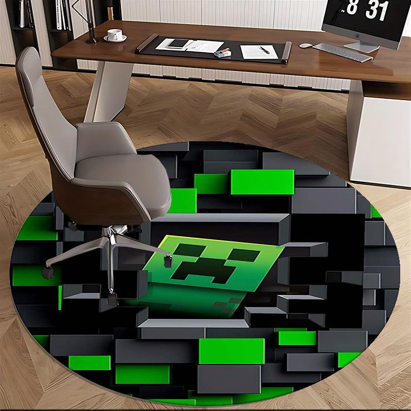 Minecraft Creeper Pixel Art Teppich von Yi Xin One, runder Teppich in Grün, Durchmesser: 80 cm, rutschfest und waschbar - Bild 2