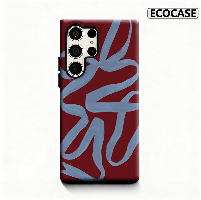 Glänzende Samsung Handyhülle mit blauem Band auf burgunderrotem Design für Samsung Galaxy S25 Ultra, S24 und S23 Ultra Plus - Bild 1