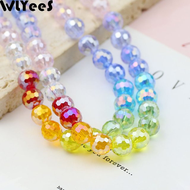 Wlyees Glasperlen, irisierende Disco facettierte runde Kugel, 8mm, Unisex - Bild 1