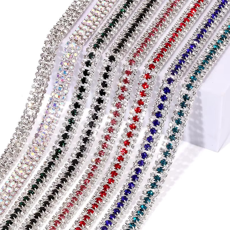 DUCRYSTAL Glaskristall-Strassband mit 3 Reihen, mehrfarbig, Länge: 90 cm, zum Nähen und Basteln für DIY-Projekte und Dekorationen - Bild 2