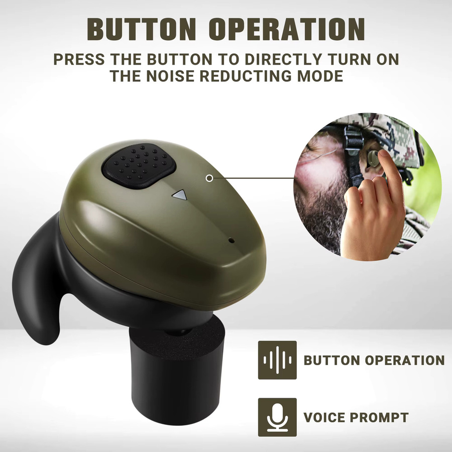 YHKEMA EB10 In-Ear Taktische Ohrstöpsel mit aktiver Geräuschunterdrückung für Schießstand, Jagd und Outdoor-Sport in Sand und Grün - Bild 5