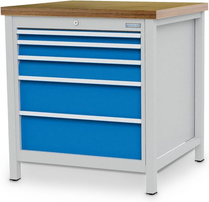 Bedrunka + Hirth Kastenwerkbank aus Stahlblech und Holz, grau/blau/mehrfarbig, B/H/T: 81 x 95,9 x 75 cm - Bild 1