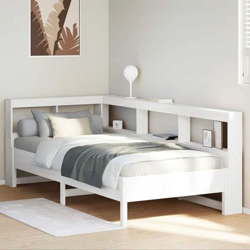 Massivholzbett mit Regal aus Kiefer von Vidaxl in Weiß, B/T/H: 90 x 200 cm - Bild 1