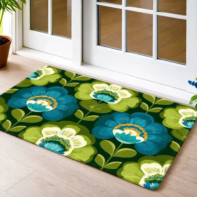 VIKAMA Boho Blumen-Teppich, rutschfester und waschbarer Vintage-Bodenteppich in Grün-Blau für Wohnzimmer und Schlafzimmer - Bild 6