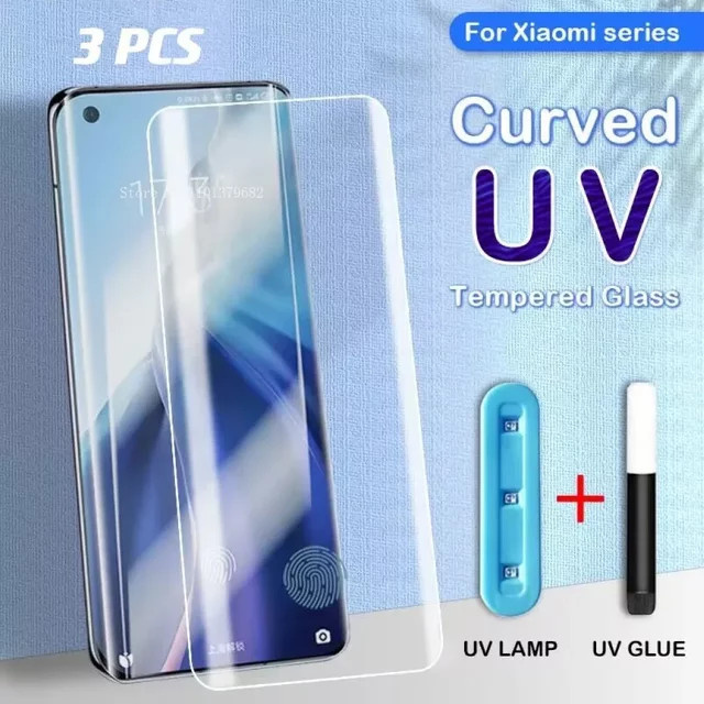 UV-gehärteter Displayschutz aus Glas für Xiaomi Mi 12 12X 11 10 Ultra Pro MIX 4 CC9 Pro und Mi Note 10 Lite, transparent, Vollkleberfolie - Bild 1