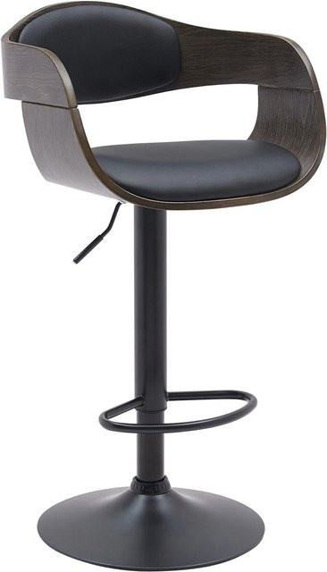 DELUKE Barhocker NADAN höhenverstellbarer Barstuhl aus Kunstleder in Schwarz-grau mit Lehne und 360 Grad Drehbarkeit B/T/H: 48 x 50 x 87 cm - Bild 1