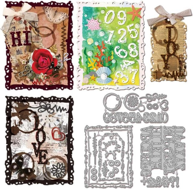 Metall Stanzformen mit Buchstaben und Zahlen für DIY-Scrapbooking im Kaffeeflecken-Design - Bild 1