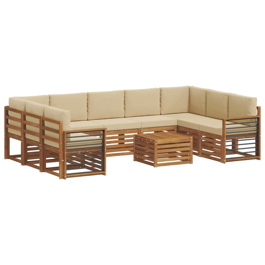 vidaXL Sofagarnitur aus Massivholz Akazie in Natur und Beige, 10-teiliges U-Shape Set mit Polstern und Armlehnen - Bild 2