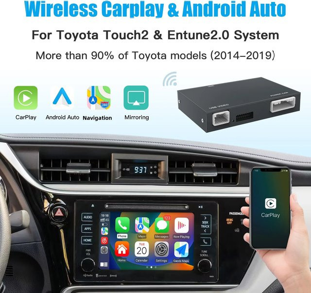 AUTOABC Entune 2.0 Wireless Carplay und Android Auto Adapter Upgrade Box für Toyota Corolla, Tacoma, Camry, Avalon und Prius in Schwarz - Bild 1