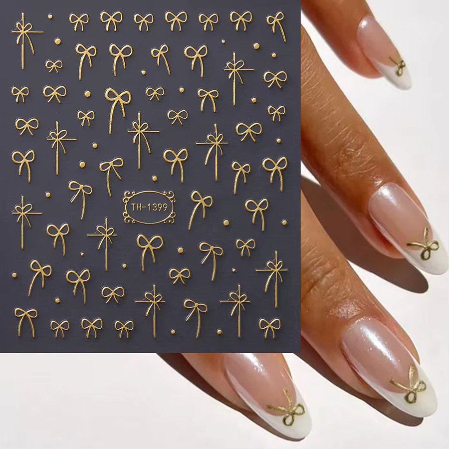 Full Beauty Nail Art Aufkleber, Goldene Bogen Charms, Metallic, 2 Stück - Bild 2
