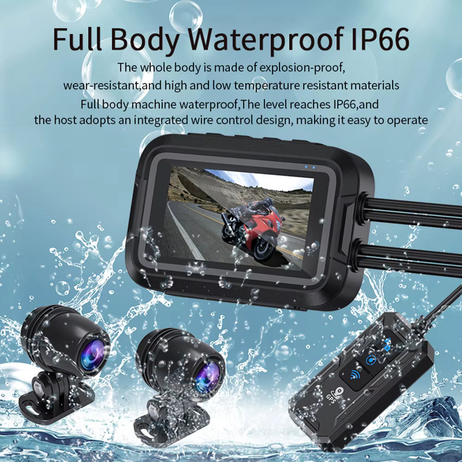 Dual 1080p Motorrad Dash Cam mit WiFi und GPS, wasserdichte Action Camera für vorne und hinten, Schwarz - Bild 6