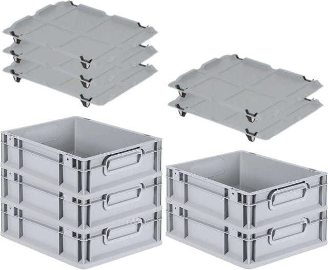 PROREGAL SparSet 5x Eurobox NextGen Grip mit Auflagedeckel und 4 schwarzen Schiebeschnappverschlüssen, Grau, H x B x T: 12 x 30 x 40 cm - Bild 1