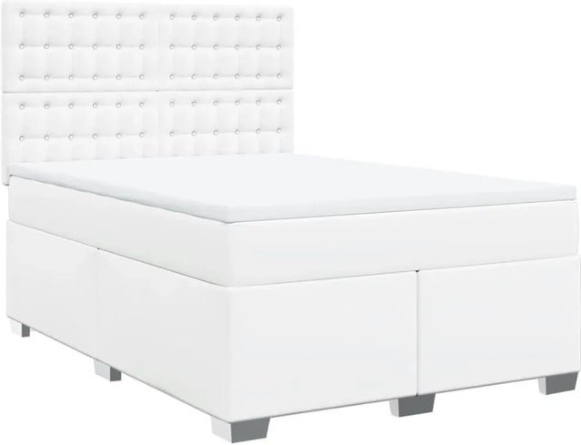 vidaXL Boxspringbett mit Matratze in Weiß aus Kunstleder mit USB-Anschluss und Unterbettbeleuchtung, B/T: 140 x 190 cm - Bild 1