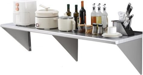 VEVOR Wandregal aus Edelstahl für Küche und Restaurant, Farbe: Silber, Breite: 182,88 cm, Tiefe: 45,72 cm, Höhe: 18,29 cm - Bild 1