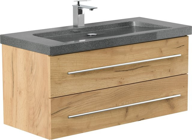 Badmöbel Granit G654 YAMO von Posseik mit Natursteinplatte in Grau, Breite: 100 cm, Tiefe: 44 cm, Höhe: 50 cm, 1 Hahnloch und SoftClose - Bild 1