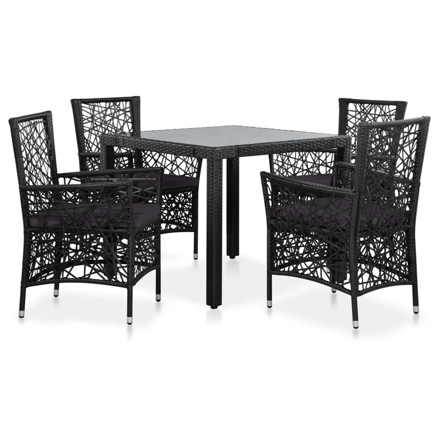 vidaXL 5-teilige Garten-Essgruppe aus Polyrattan in Schwarz und Grau mit Glastisch - Bild 2
